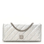 Balenciaga Metallic Calfskin Quilted Crush Wallet On Chain Silver