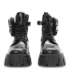 Prada Spazzolato Rois Nylon Metal Triangle Logo Monolith Pouch Pocket 55mm Boots 37 Black