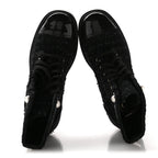 Chanel Tweed Patent Calfskin Pearl Combat Short Boots 37  Black Grey Blue