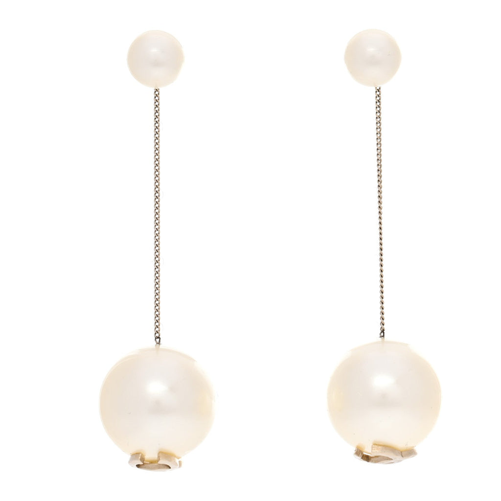 Chanel Pearl CC Drop Earrings Gold