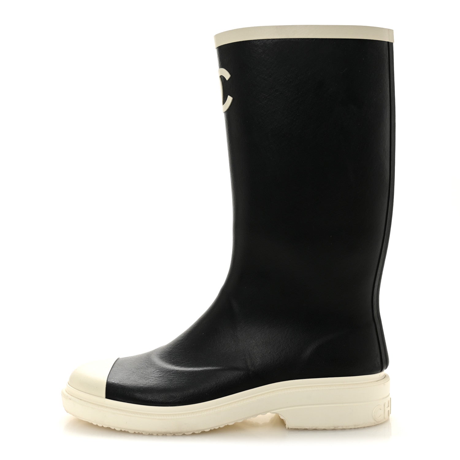 Chanel Caoutchouk CC High Boots 40 Black White