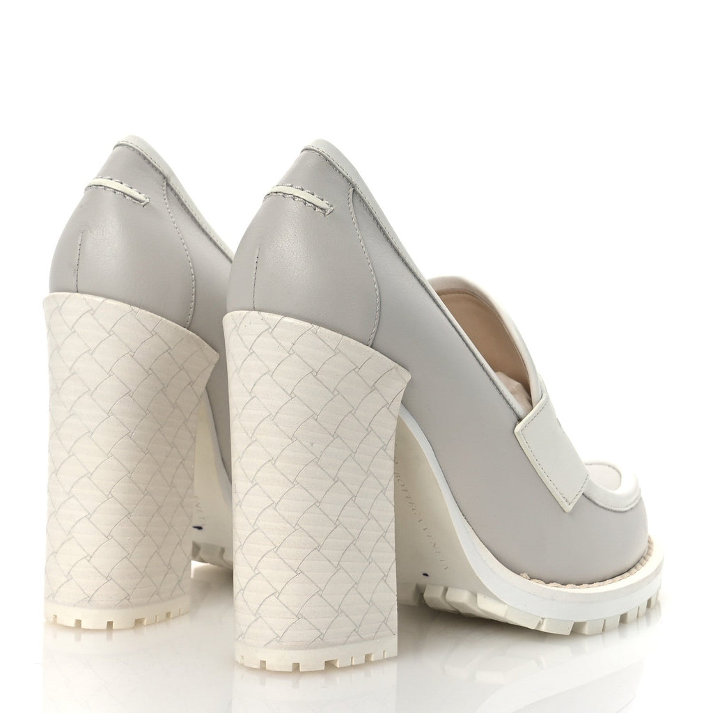 Bottega Veneta Calfskin Loafer Pumps 39.5 Mist Bianco
