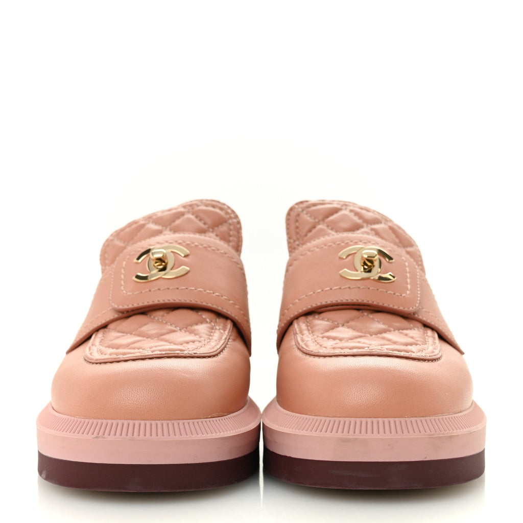 Chanel Lambskin Quilted CC Turnlock Loafers 35.5 Dark Pink
