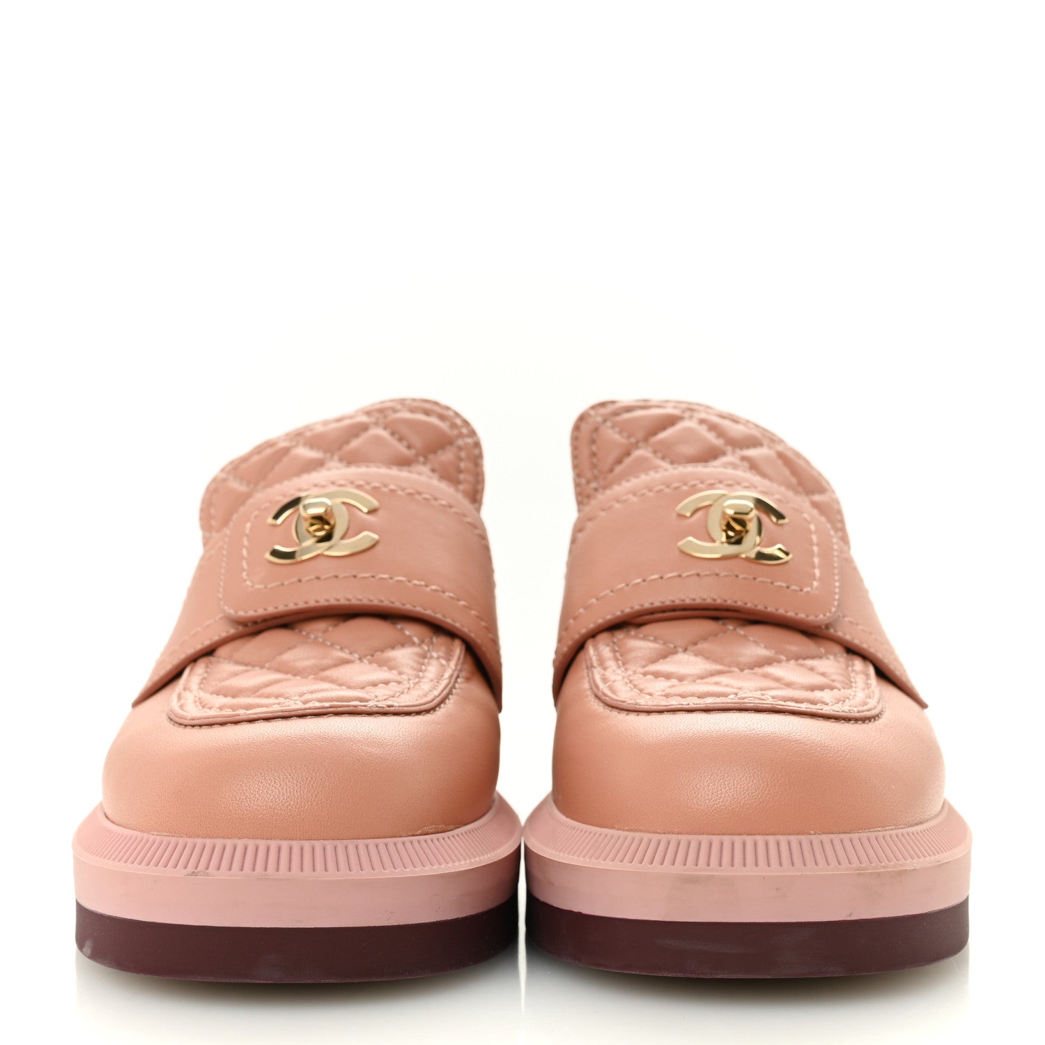 Chanel Lambskin Quilted CC Turnlock Loafers 35.5 Dark Pink