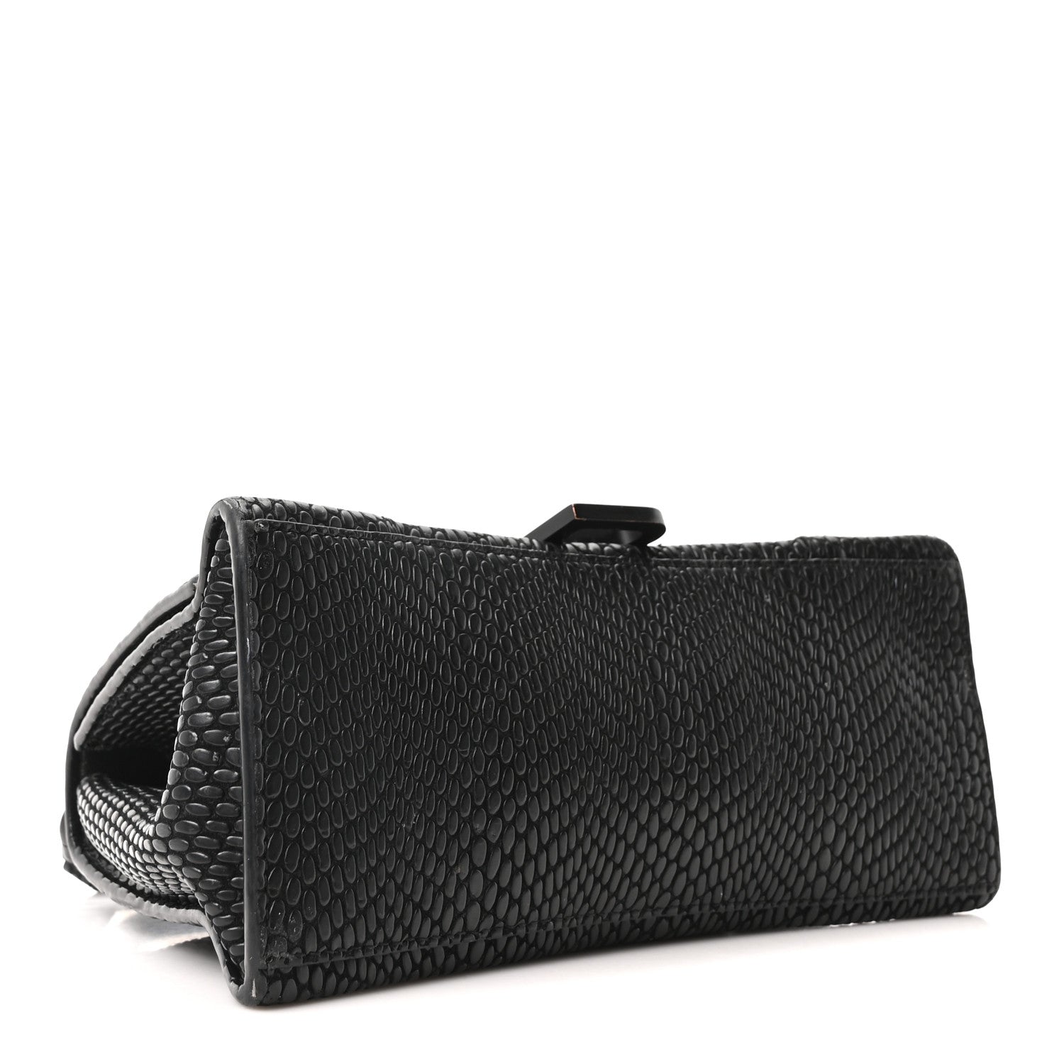 Balenciaga Matte Calfskin Snake Embossed Tonal B Small Hourglass Top Handle Bag Black