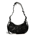Balenciaga Extra Supple Calfskin Crocodile Embossed Monochrome Le Cagole Shoulder Bag XS Black