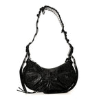 Balenciaga Extra Supple Calfskin Crocodile Embossed Monochrome Le Cagole Shoulder Bag XS Black