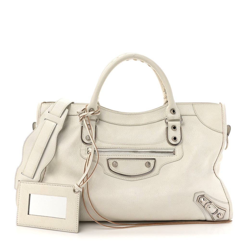 Balenciaga Chevre Silver Metallic Edge Hardware City White