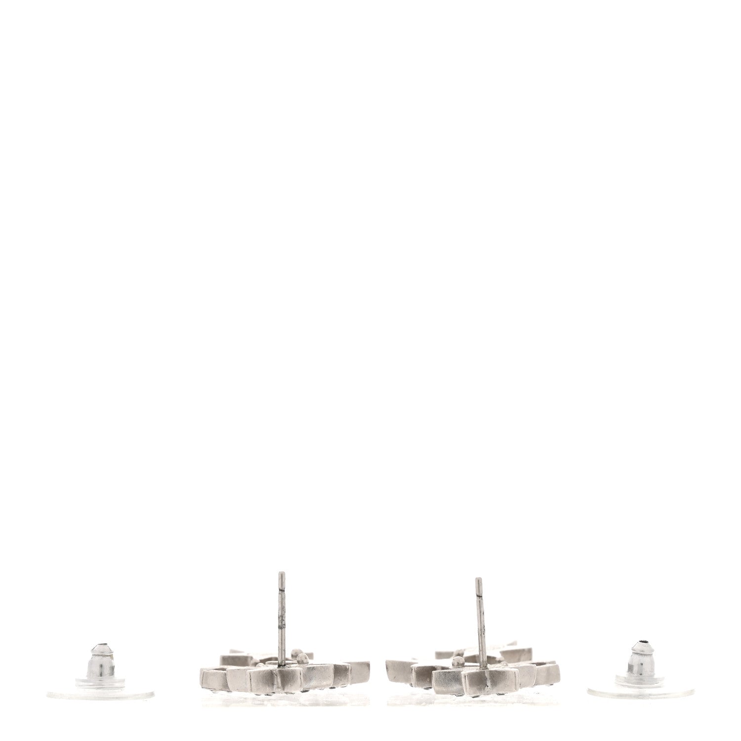 Chanel Crystal Star CC Earrings Silver