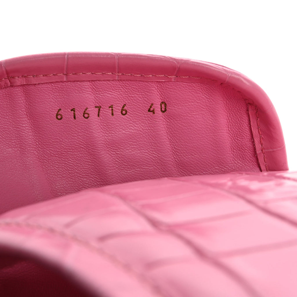 Balenciaga Calfskin Logo Crocodile Embossed Slides 40 Fuxia