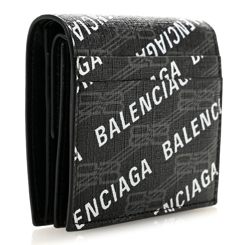 Balenciaga Coated Canvas BB Monogram Allover Logo Card Holder Wallet Black Grey White