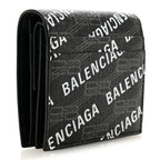Balenciaga Coated Canvas BB Monogram Allover Logo Card Holder Wallet Black Grey White