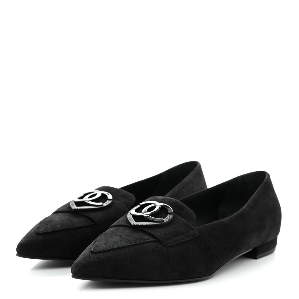 Chanel Suede Heart CC Loafers 40.5 Black