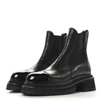 Chanel Calfskin Patent Cap Toe Quilted Short Boots 37 Black
