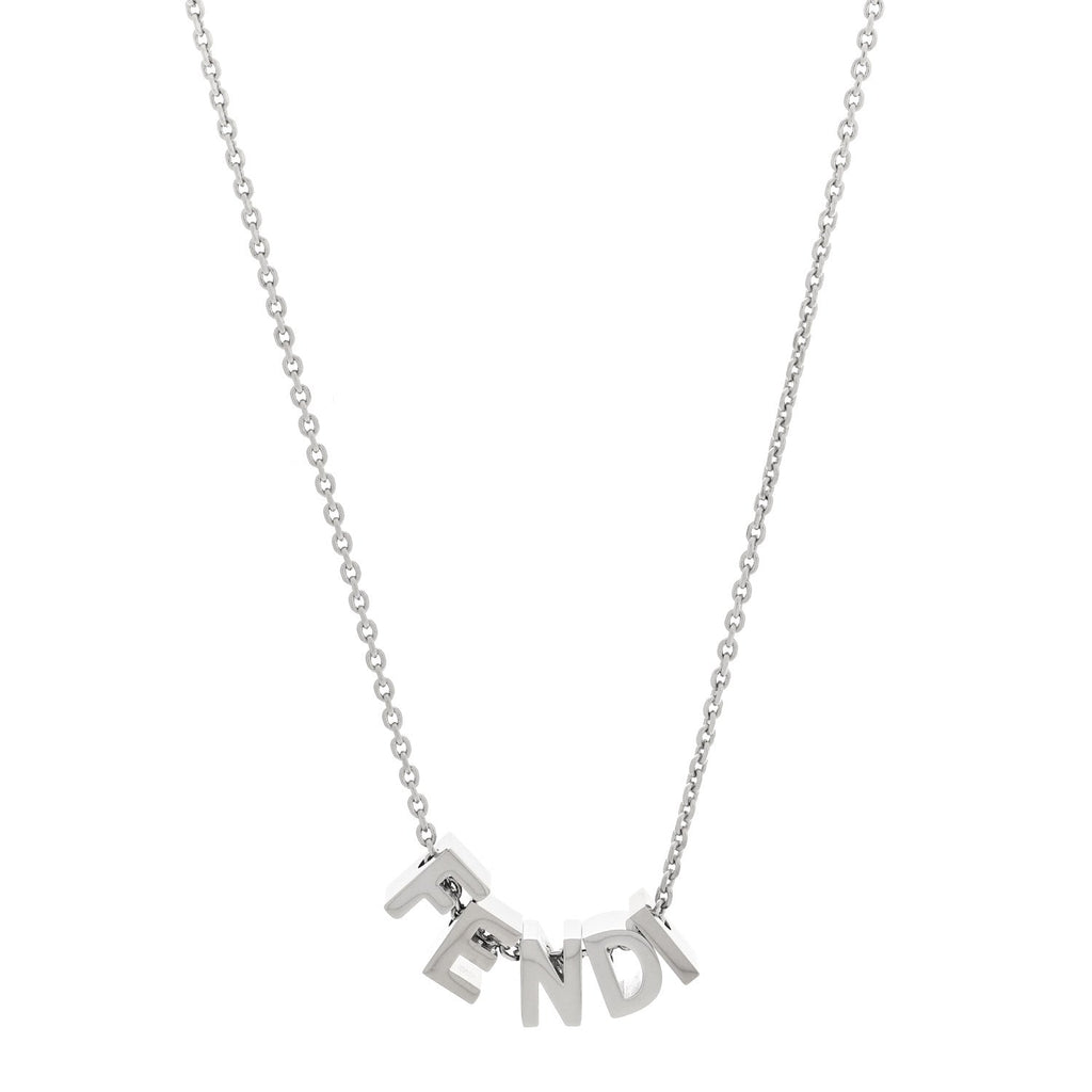 Fendi Metal Logo Charm Necklace Silver