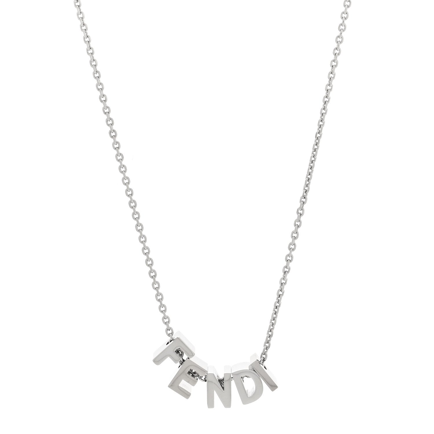 Fendi Metal Logo Charm Necklace Silver