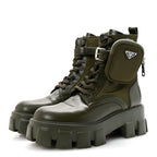 Prada Spazzolato Rois Re-Nylon Metal Triangle Logo Monolith Pouch Pocket 55mm Boots 37.5 Militare