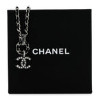 Chanel Lambskin Crystal Chain Choker Necklace Silver Black