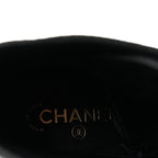 Chanel Shiny Calfskin Velvet Pearl Combat Short Boots 37 Black