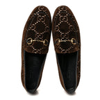 Gucci Velvet GG Monogram Horsebit Womens Jordaan Loafers 40 Brown Black
