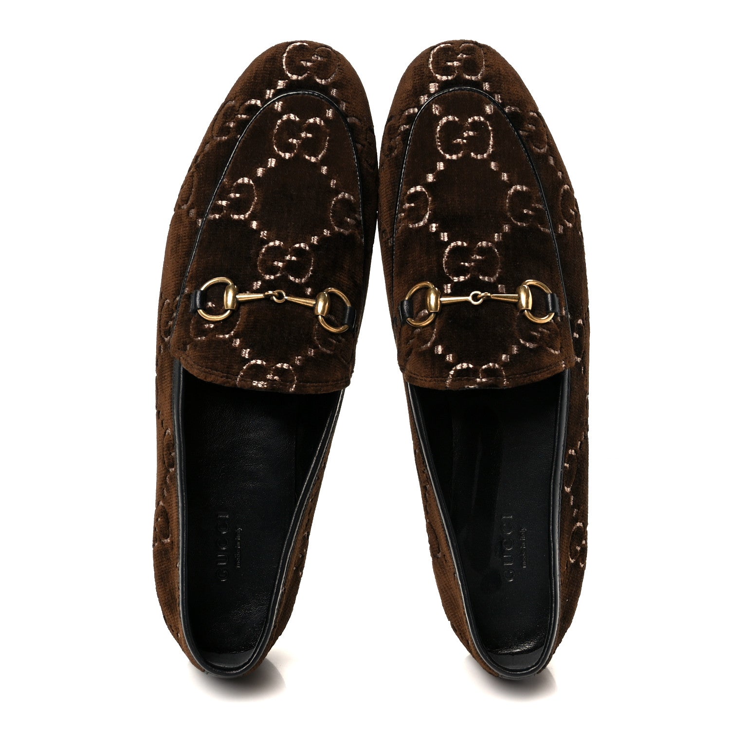 Gucci Velvet GG Monogram Horsebit Womens Jordaan Loafers 40 Brown Black