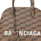 Balenciaga Coated Canvas BB Monogram S Ville Top Handle Bag Beige Brown