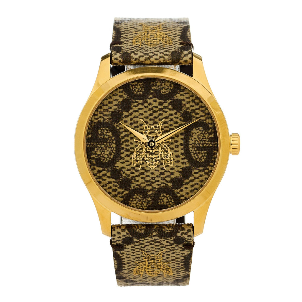 Gucci Stainless Steel Canvas 38mm G-Timeless GG Supreme Bee Quartz Watch Brown