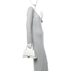 Balenciaga Calfskin Crocodile Embossed Small Hourglass Top Handle Bag White