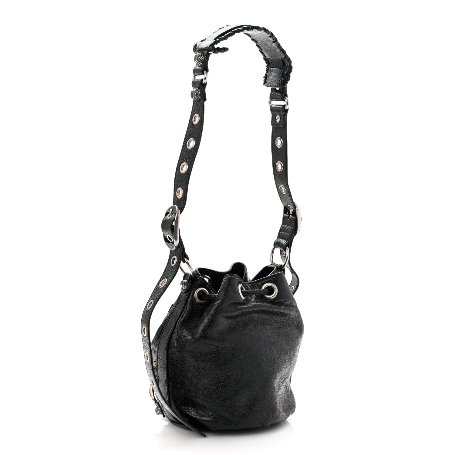 Balenciaga Agneau Arena Le Cagole Bucket Bag XS Black