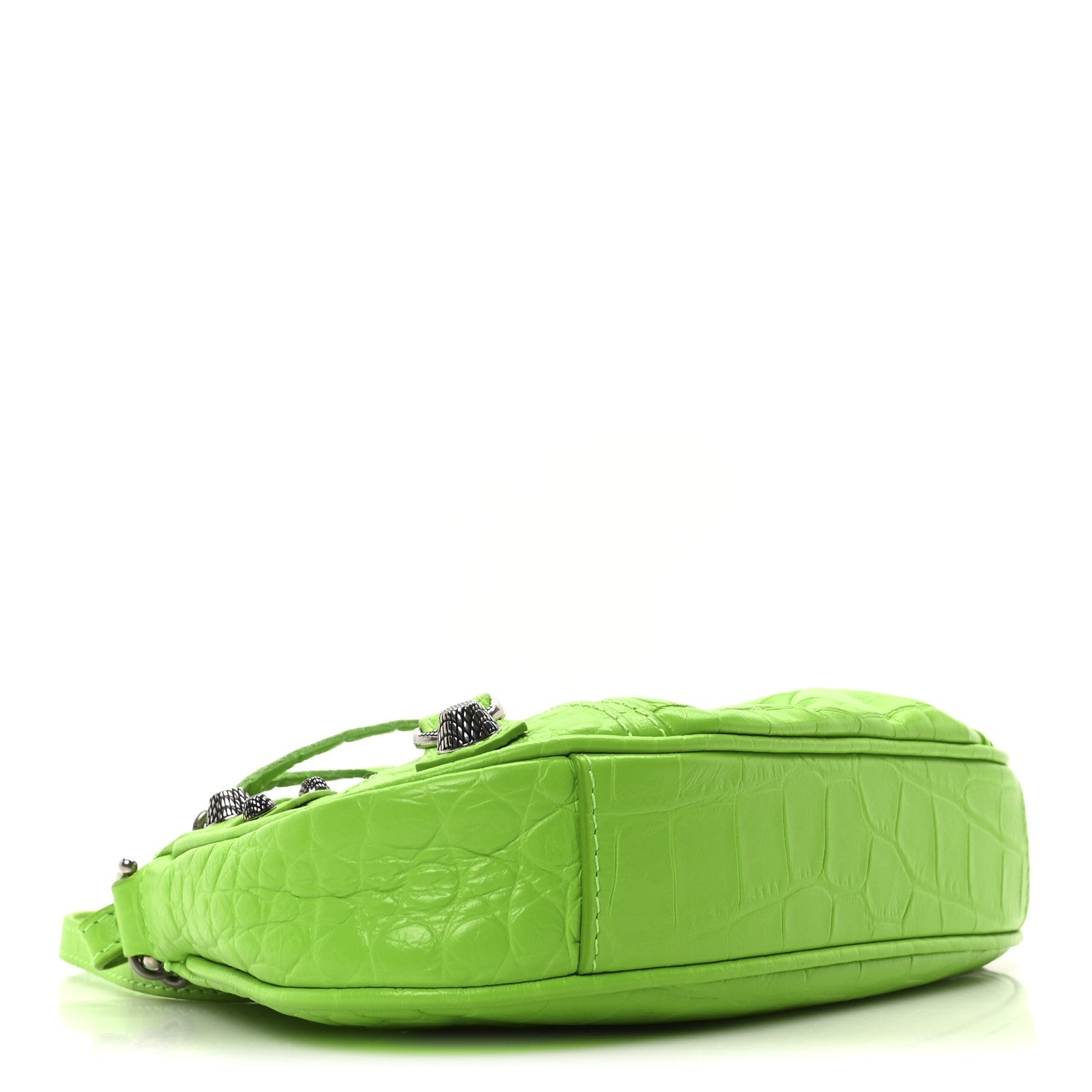 Balenciaga Extra Supple Calfskin Crocodile Embossed Le Cagole Mini Purse With Chain Acid Green