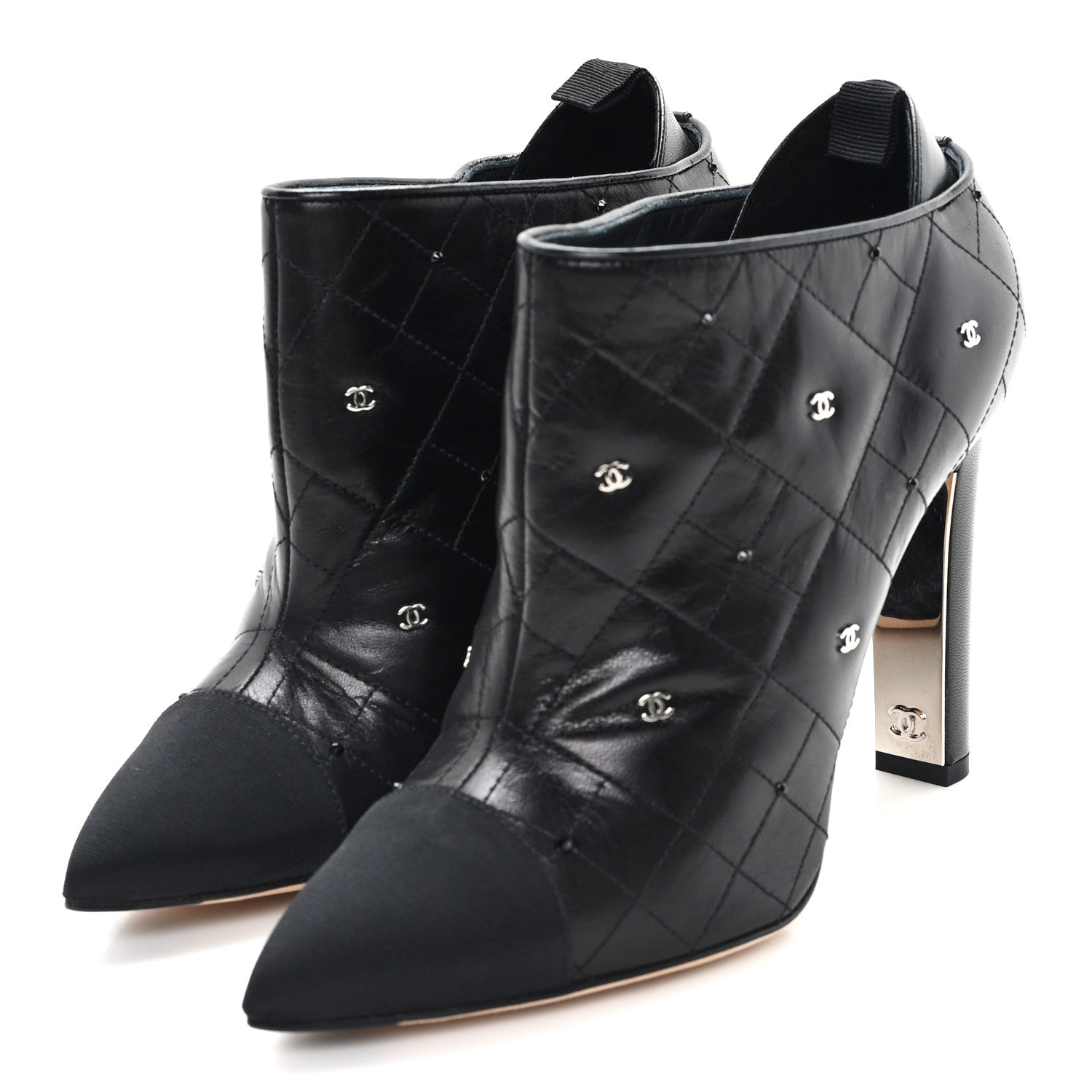 Chanel Lambskin Quilted CC Cap Toe Booties 38 Black