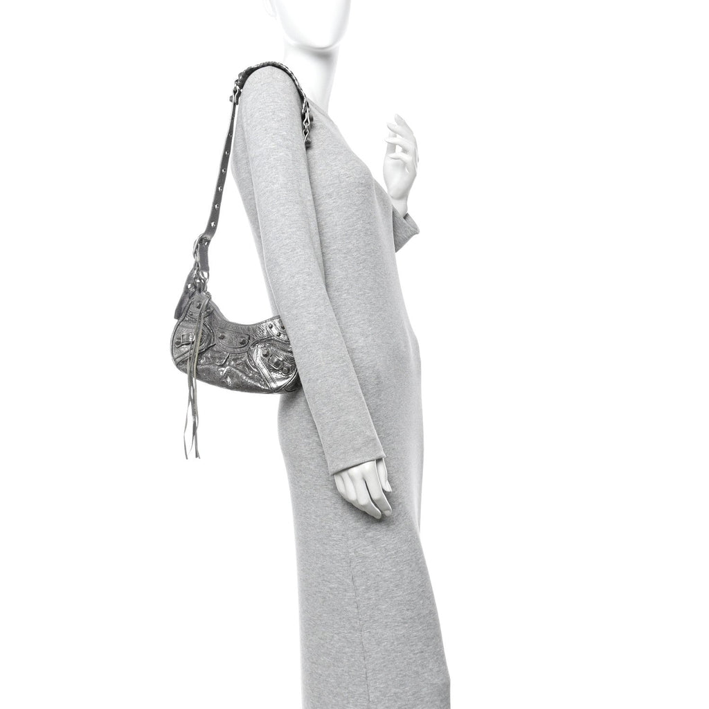 Balenciaga Metallic Agneau Arena Le Cagole Shoulder Bag XS Silver