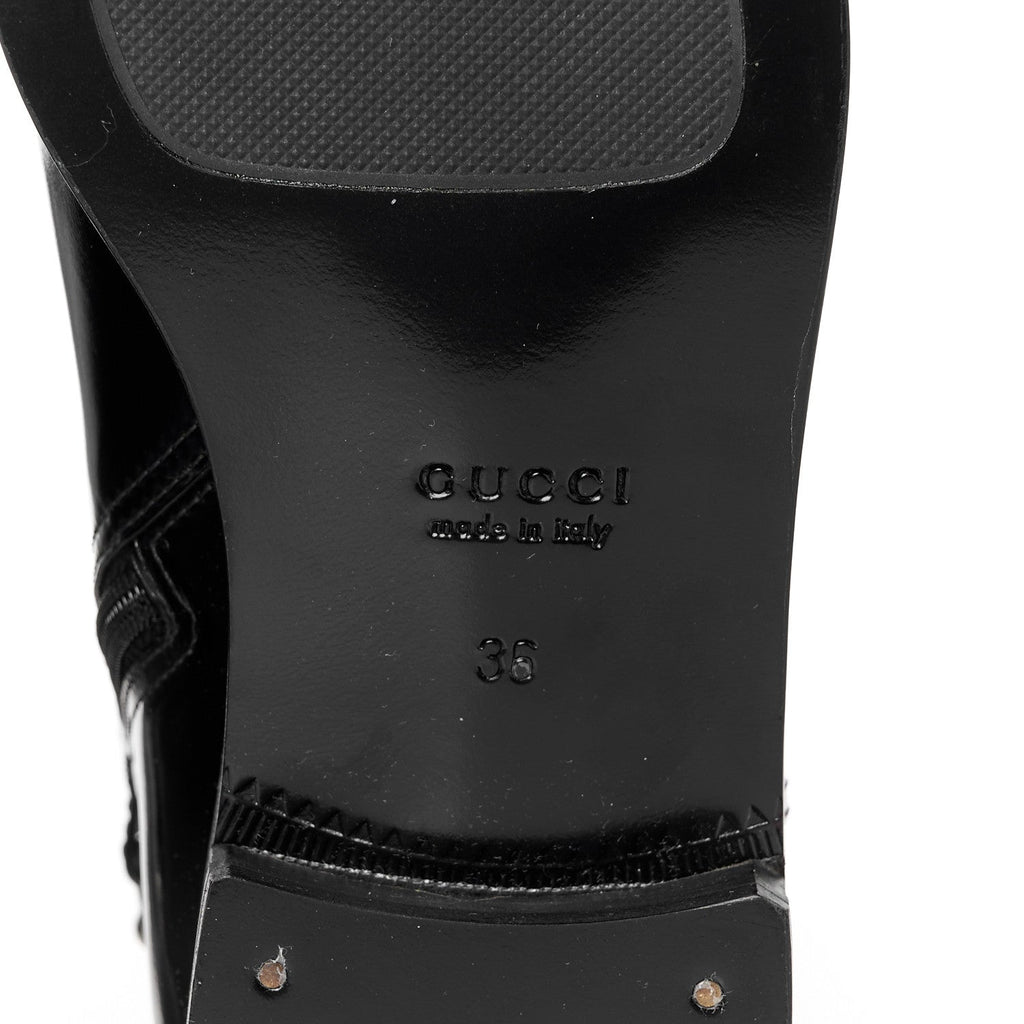 Gucci Brushed Calfskin Michelangelo Slim Horsebit Ankle Boots 36 Black
