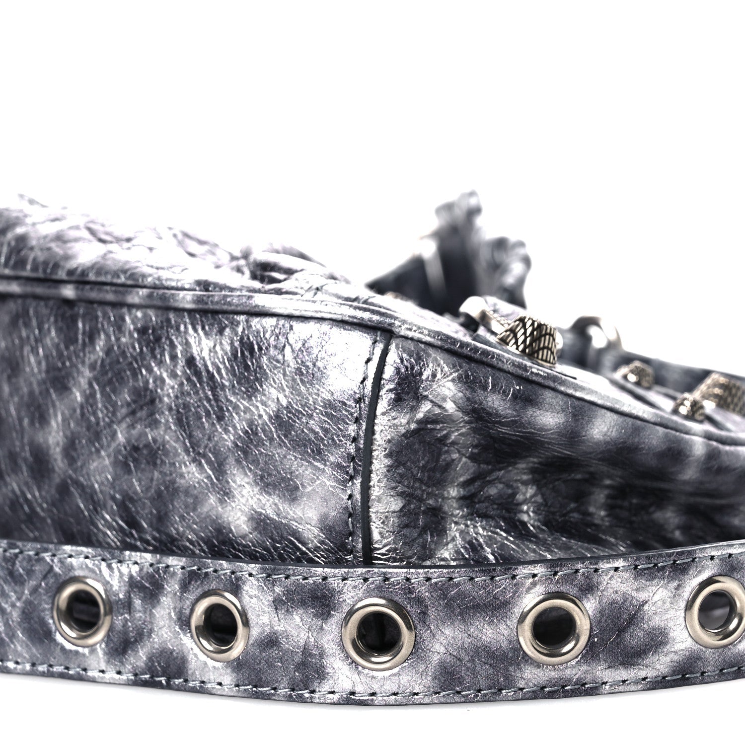 Balenciaga Metallic Agneau Arena Leopard Le Cagole Shoulder Bag XS Dark Grey