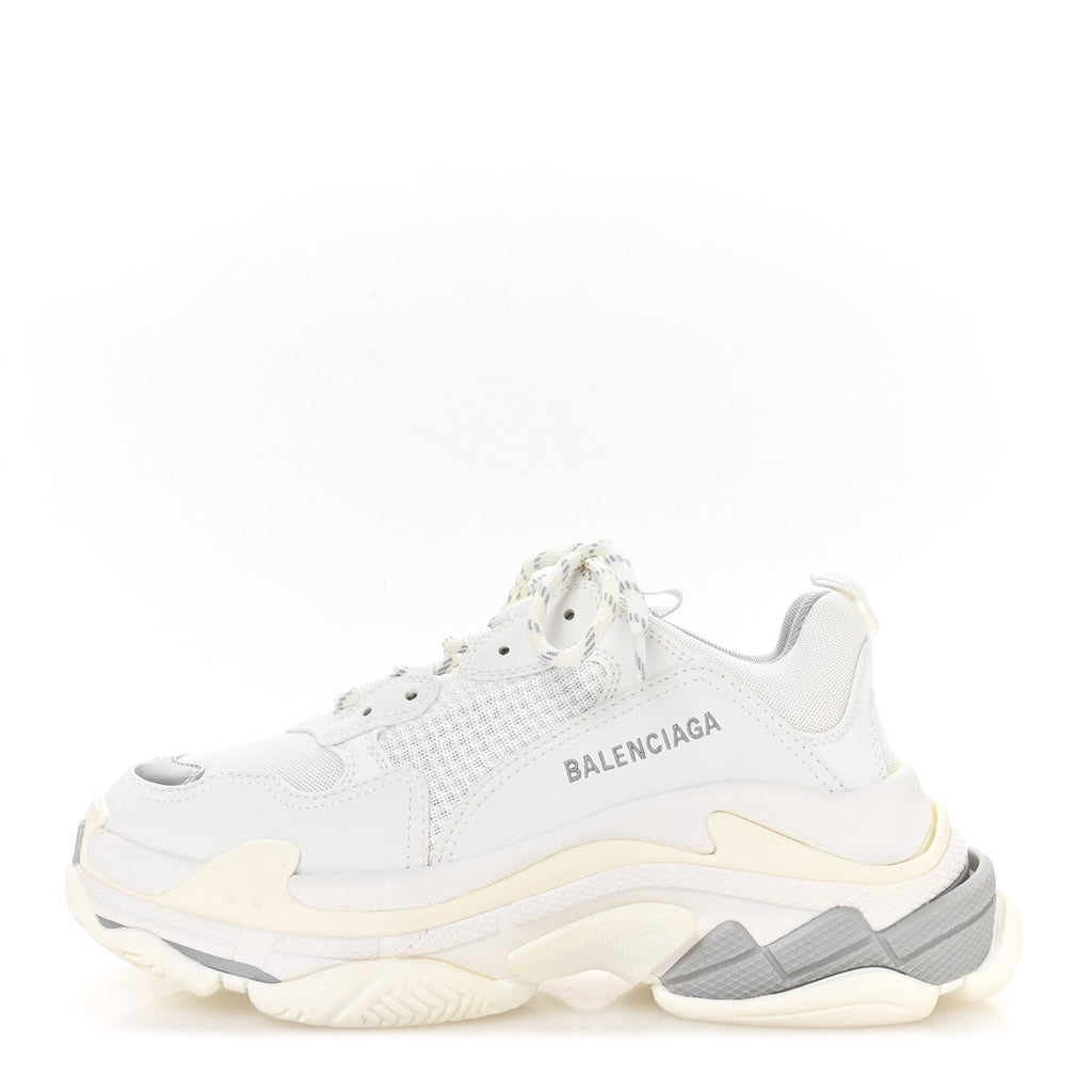 Balenciaga Fabric Mesh Bi-Color Womens Triple S Sneakers 40 White Metal Grey