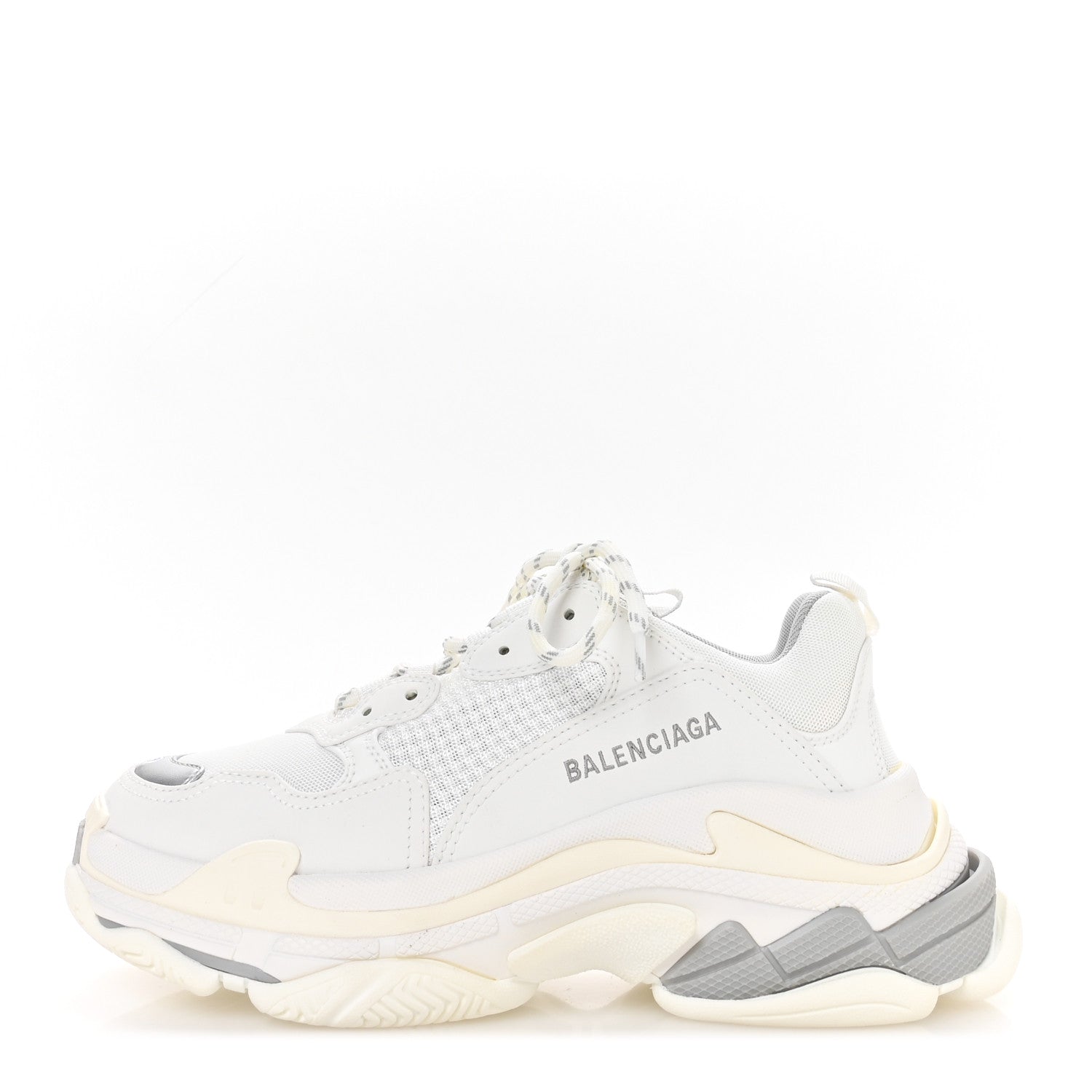 Balenciaga Fabric Mesh Bi-Color Womens Triple S Sneakers 40 White Metal Grey