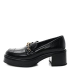 Chanel Shiny Calfskin Logo Loafers 36.5 Black