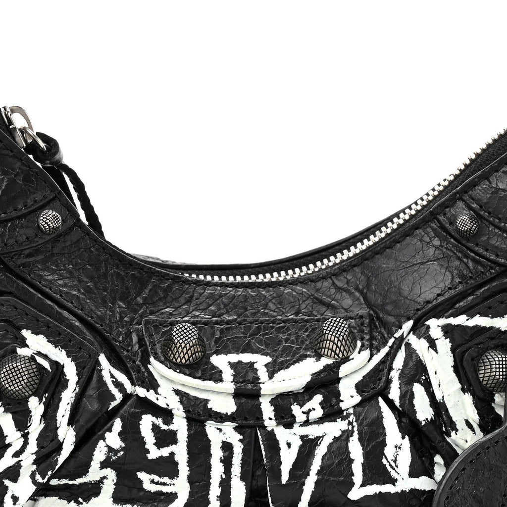Balenciaga Agneau Arena Lunar New Year Graffiti Logo Le Cagole Shoulder Bag XS Black