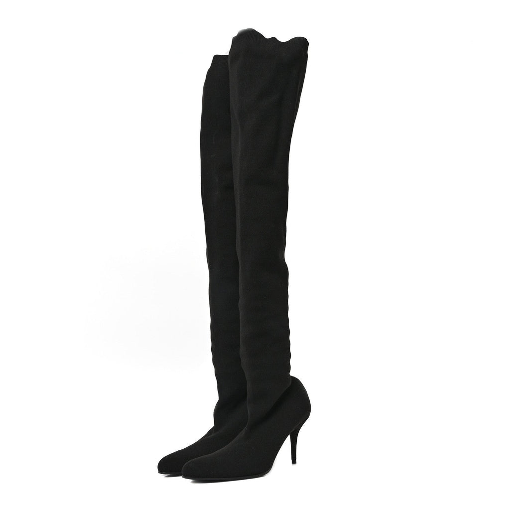 Balenciaga Crepe Jersey Pointed Toe Knife Thigh High Boots 40 Black