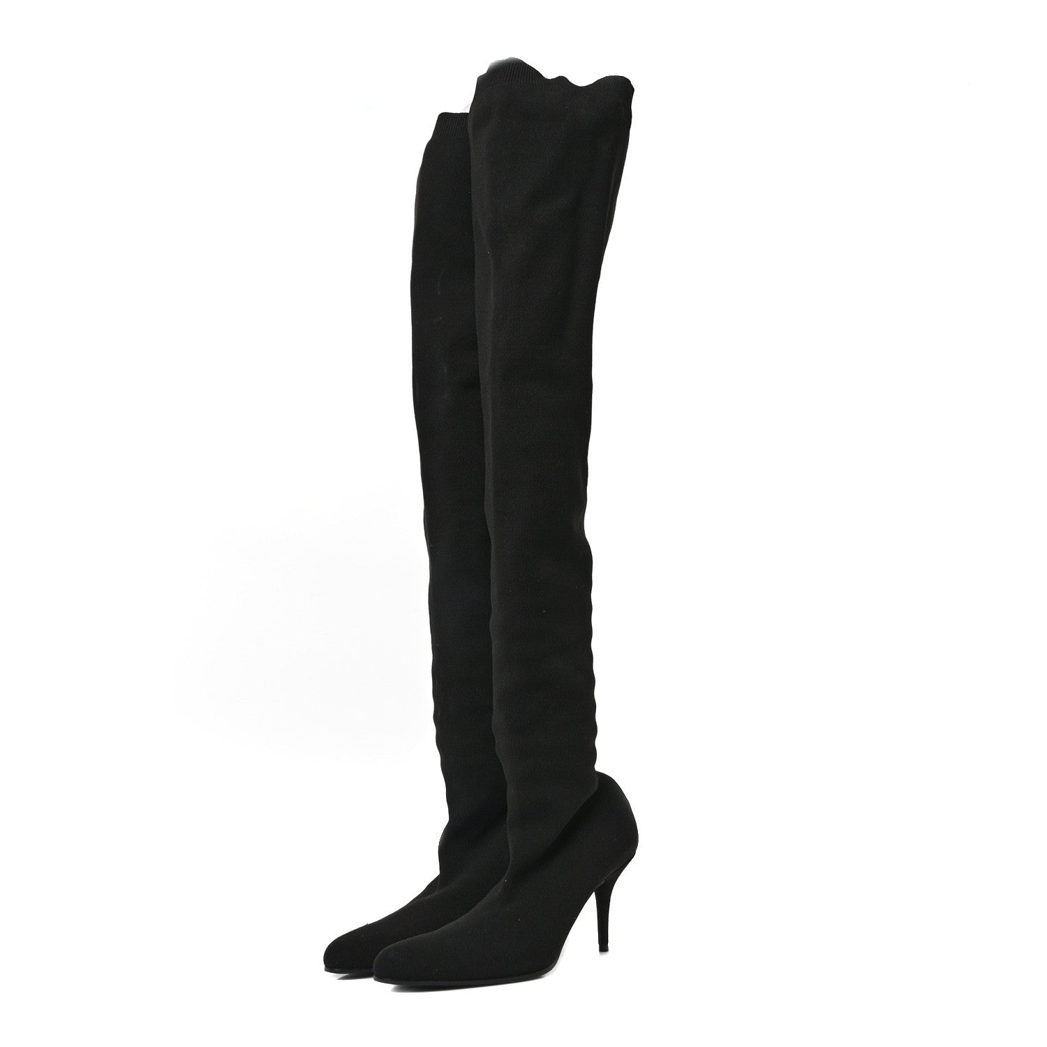 Balenciaga Crepe Jersey Pointed Toe Knife Thigh High Boots 40 Black
