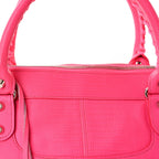 Balenciaga Calfskin Lizard Embossed Silver Hardware Work Rose Fluo