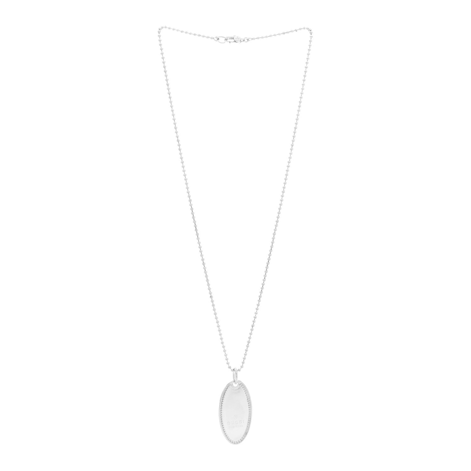 Gucci Sterling Silver Trademark Logo Oval Pendant Necklace