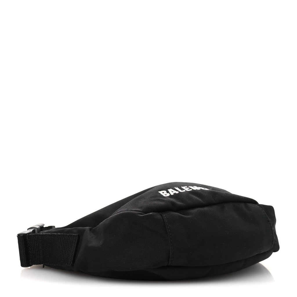 Balenciaga Recycled Sport Nylon Logo Embroidered Wheel Sling Bag Black White
