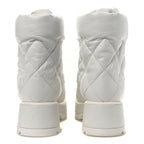 Chanel Crumpled Patent Lambskin Calfskin Quilted Lace Up Combat Boots 37 White Black