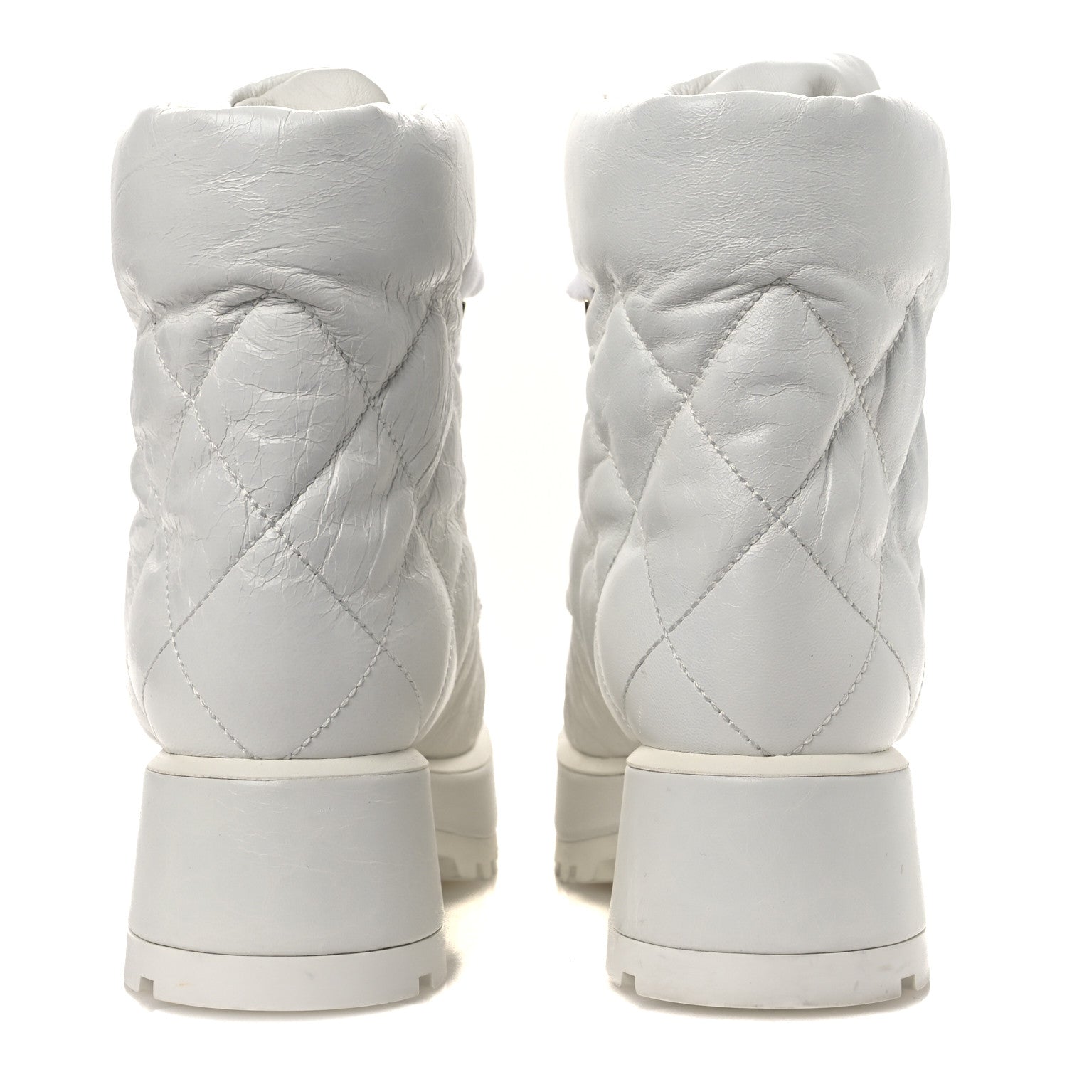 Chanel Crumpled Patent Lambskin Calfskin Quilted Lace Up Combat Boots 37 White Black