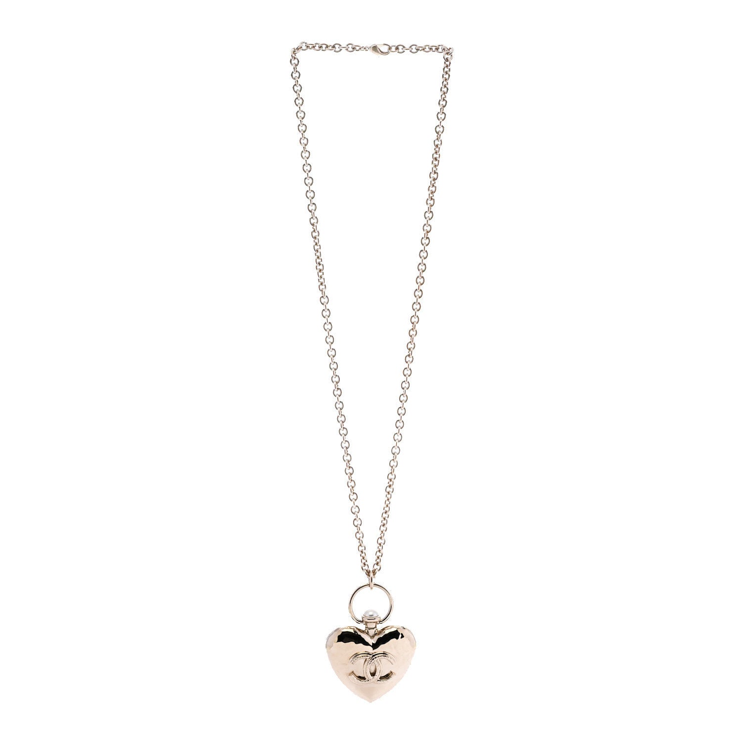 Chanel Metal CC Heart Locket Necklace Gold