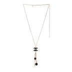 Chanel Enamel Bead Pearl CC Drop Necklace Black Gold