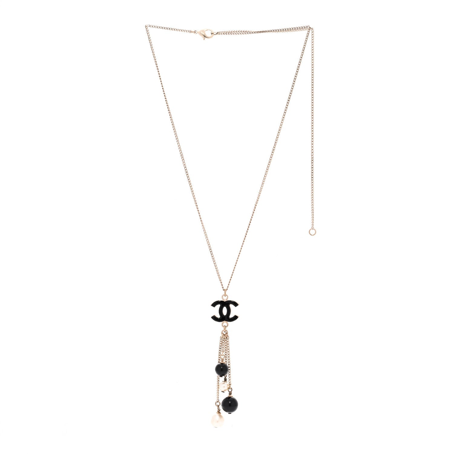 Chanel Enamel Bead Pearl CC Drop Necklace Black Gold