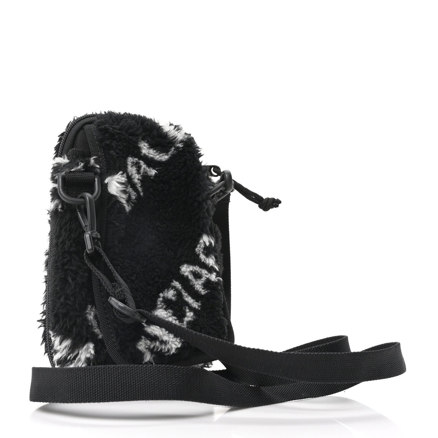 Balenciaga Faux Fur Diagonal Logo Explorer Crossbody Pouch  Black White