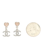 Chanel Crystal Resin CC Heart Drop Earrings Silver Pink